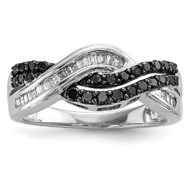 Men’s Custom Rings-1/2 Ctw Black & White Diamond Crossover Sterling Silver Ring