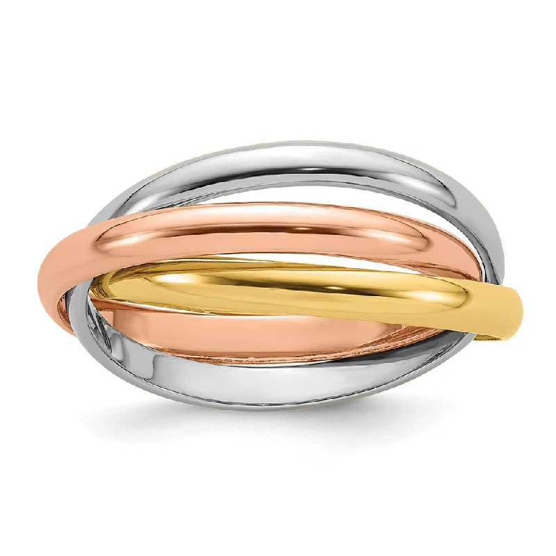 Beautiful Custom Rings-6mm 14K Yellow, White or Tri-Color Gold Three Band Rolling Ring