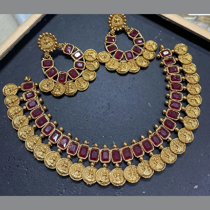 Designer Choker Necklaces-Manisha Jewellery Gold Plated Crystal Stone Temple Necklace Set