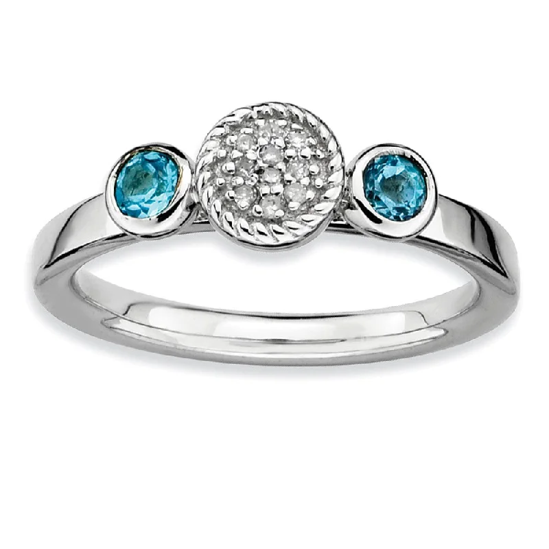 Unique Wedding Rings-Sterling Silver Stackable Blue Topaz & .05 Ctw HI/I3 Diamond Ring