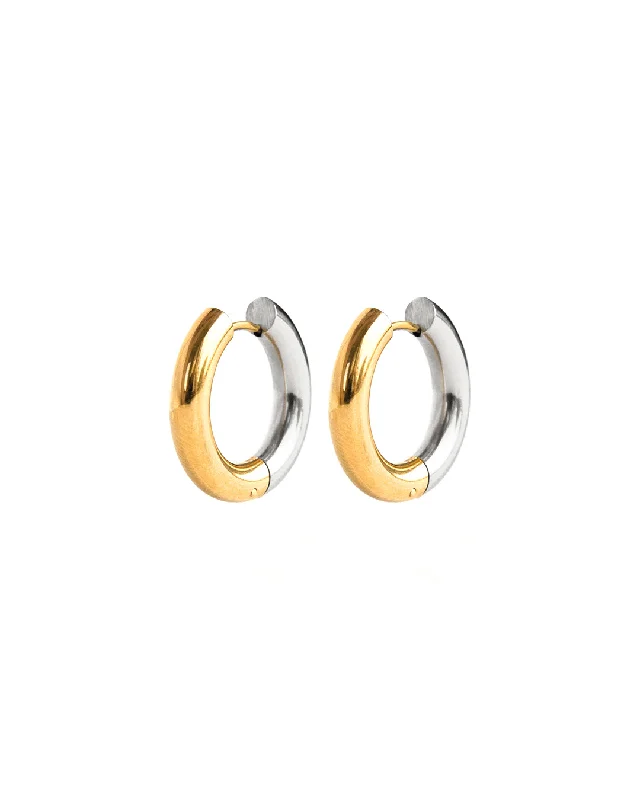 Stylish Hoop Earrings-Hugo Two-Tone Hoop Earrings