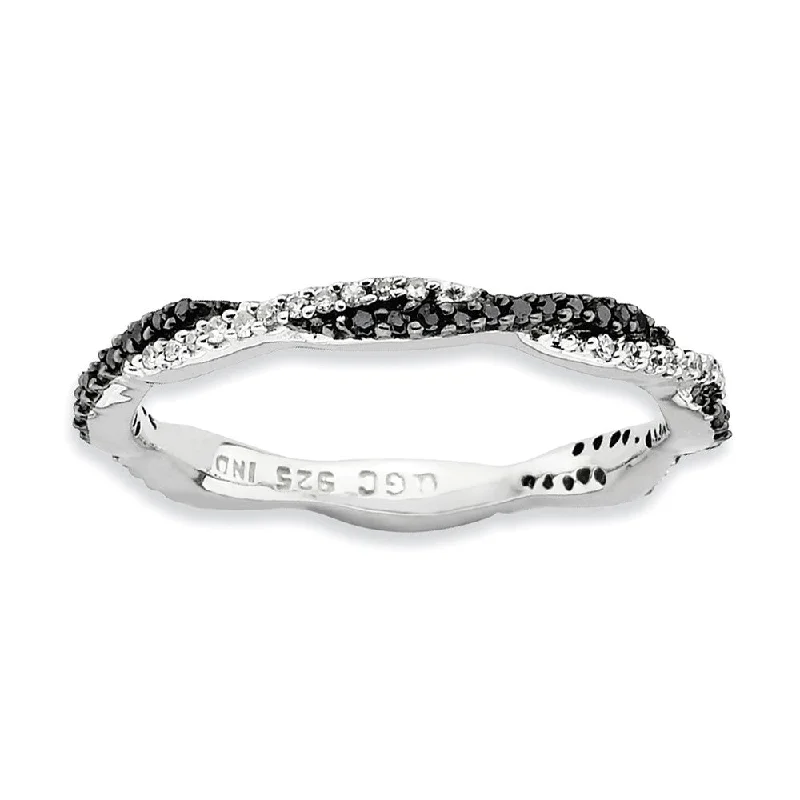 Beautiful Wedding Rings-Stackable Two-tone 1/4 Ctw HI/I3 Diamond Rhodium Plated Silver Band