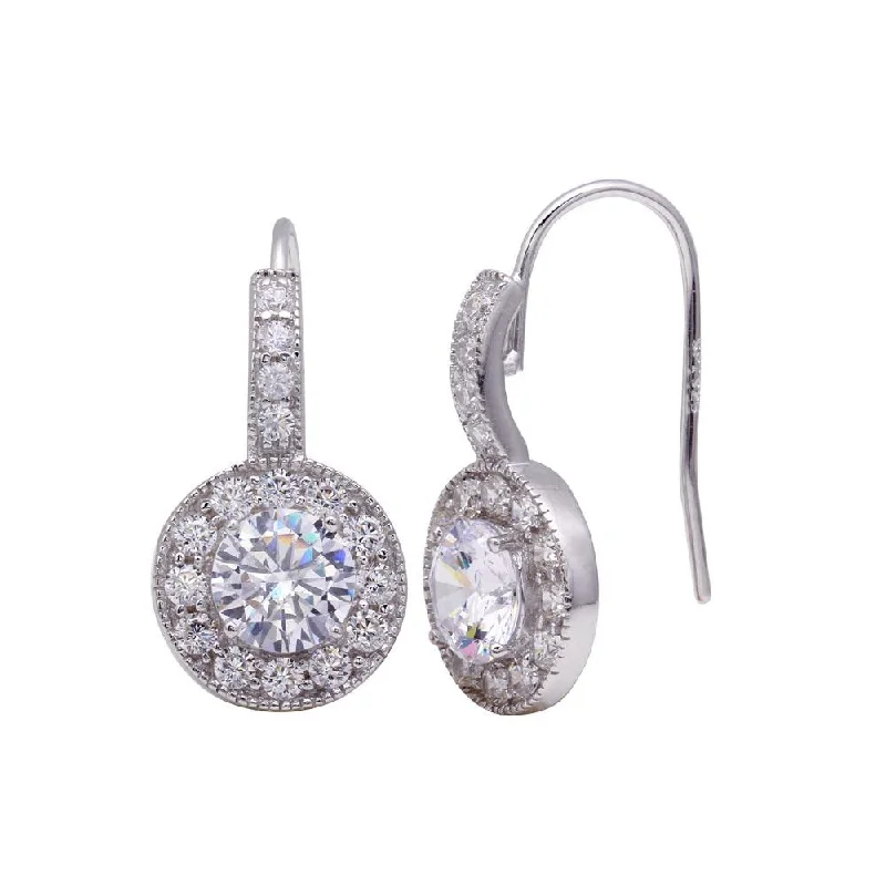 Modern Hoop Earrings-Silver 925 Rhodium Plated Curve Round CZ Hook Earrings - STE00567