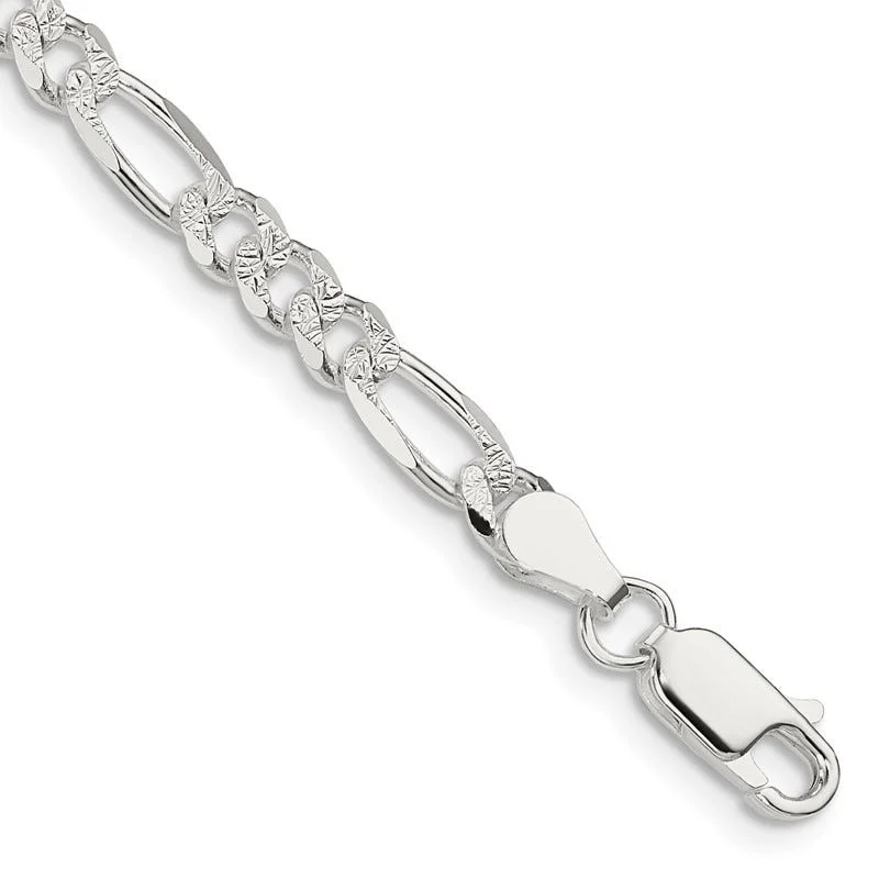 Trendy Bracelets with Charms-Sterling Silver 4.75mm Pav‚ Flat Figaro Chain Bracelet