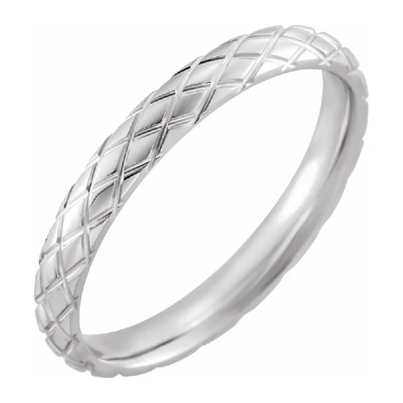 Personalized Diamond Wedding Rings-3mm Continuum Sterling Silver Crisscross Patterned Comfort Fit Band