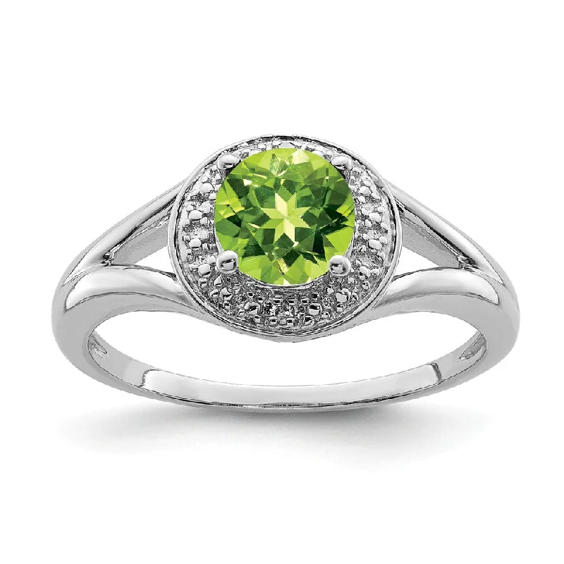 Colorful Wedding Rings-Sterling Silver .01 Ctw Diamond & Round Peridot Ring