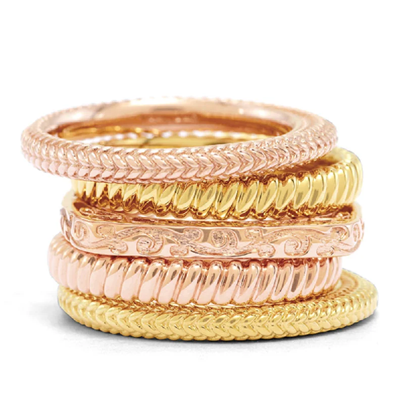 High-Quality Silver Rings-14K Yellow & Rose Gold Plated Sterling Silver Band Stackable Ring Set