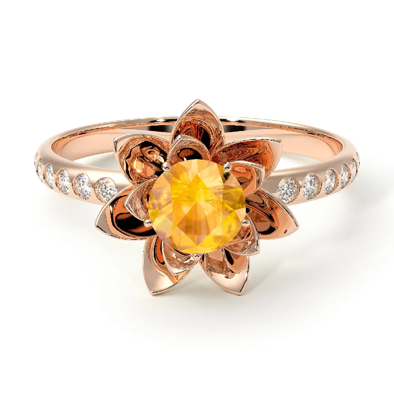 Fashionable Rings for Women-Lotus Flower Yellow Diamond ring - Lotus no. 1002