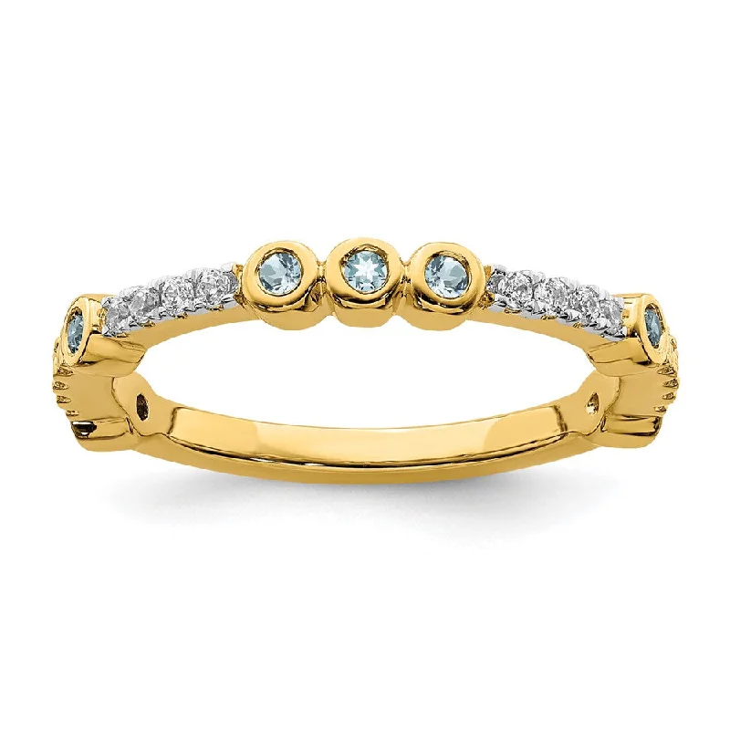 Matching Gold Wedding Rings-2mm 14k Yellow Gold Aquamarine & .08 Ctw Diamond Stackable Band