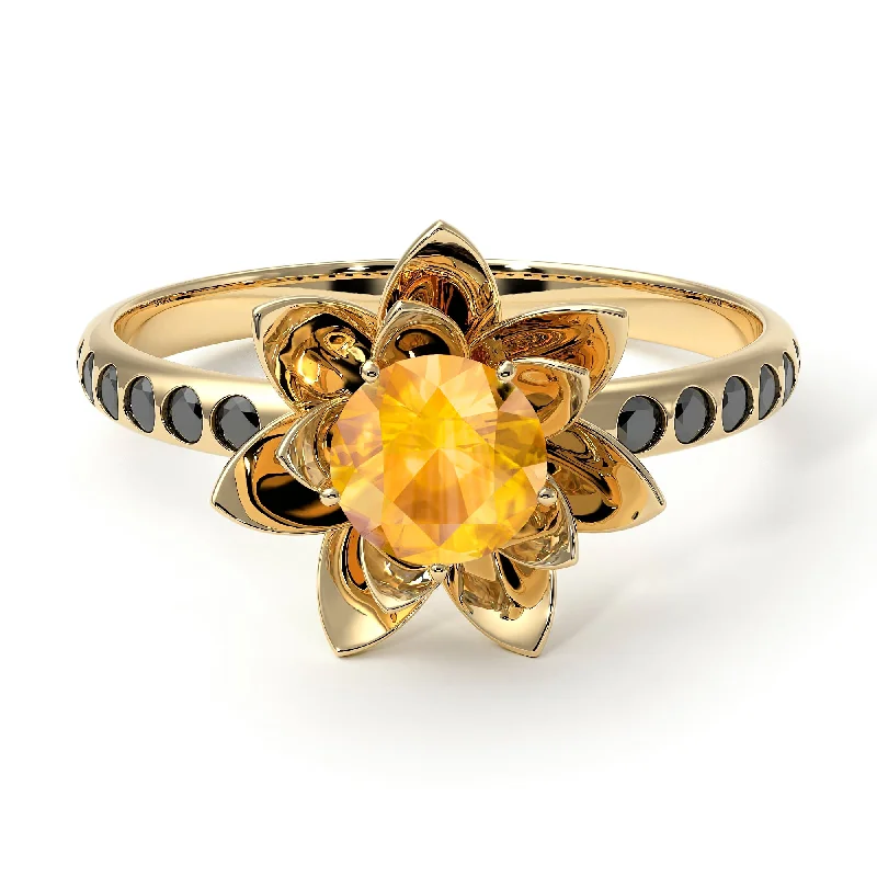 Bridal Rings-Lotus Flower Yellow Diamond ring - Lotus no. 1004