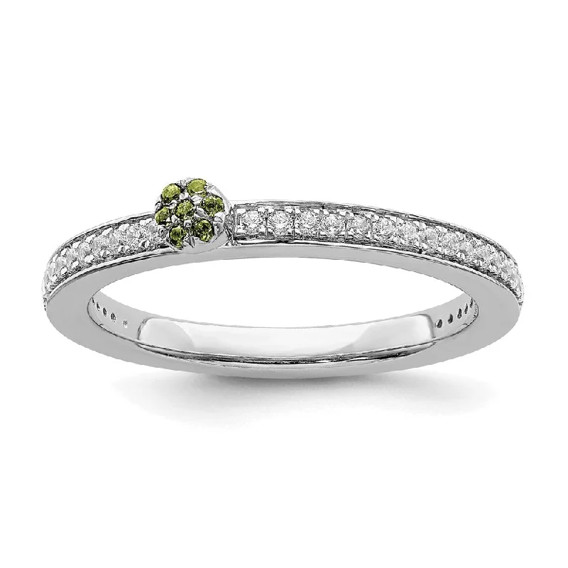 Engagement Rings with Colored Stones-14k White Gold, Peridot & 1/8 Ctw Diamond Stackable Ring