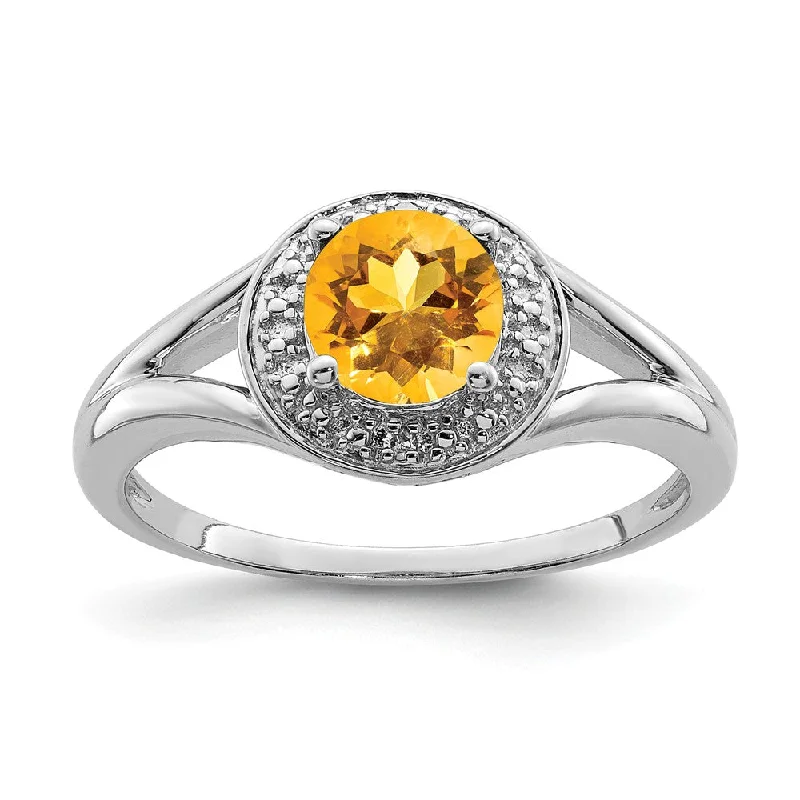 High-Quality Silver Rings-Sterling Silver .01 Ctw Diamond & Round Citrine Ring