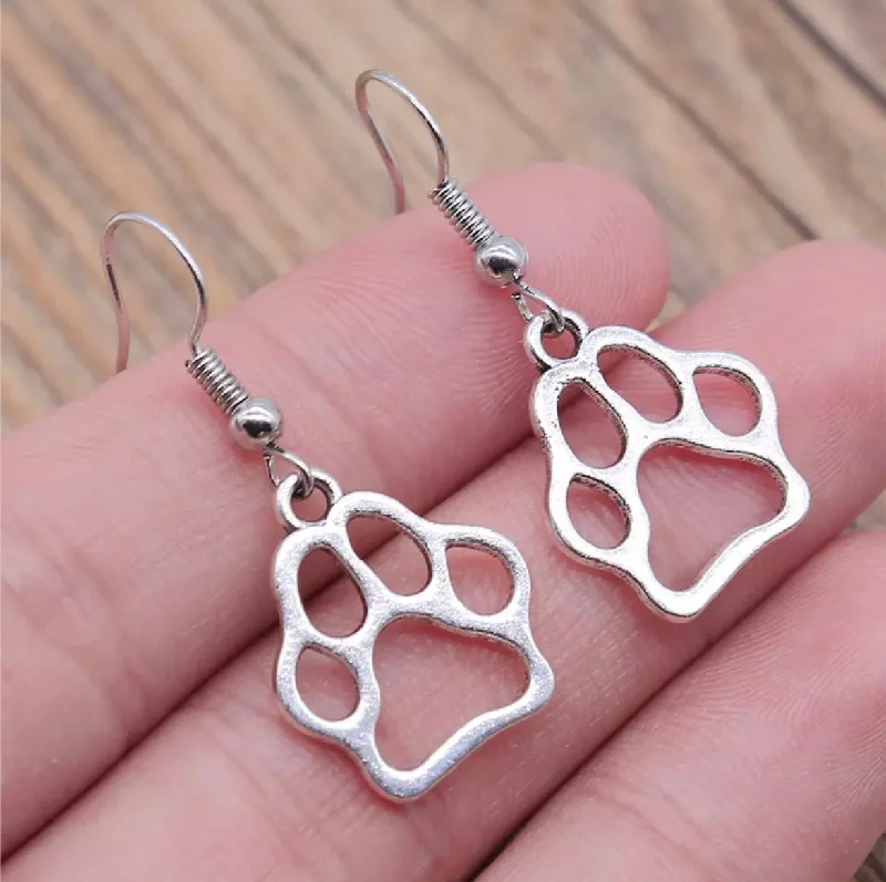 Simple Gold Earrings-Silver Paw Print Earrings