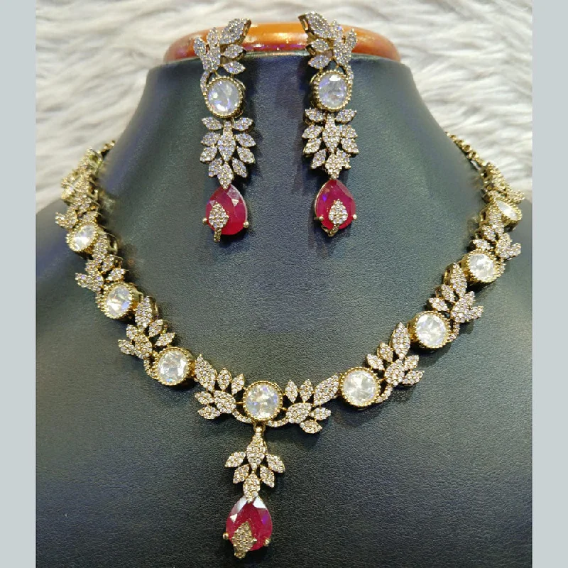 Luxury Wedding Necklaces-Jain Jewellers Gold Plated American Diamond And Austrian Stone Necklace Set