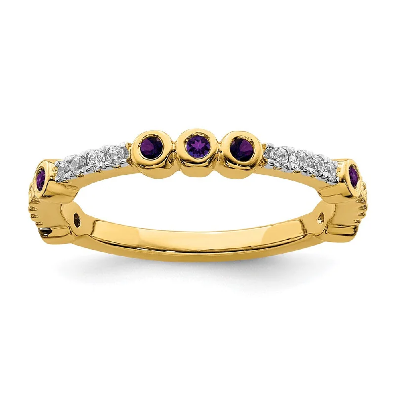 Classic Engagement Rings-2mm 14k Yellow Gold Amethyst & .08 Ctw Diamond Stackable Band