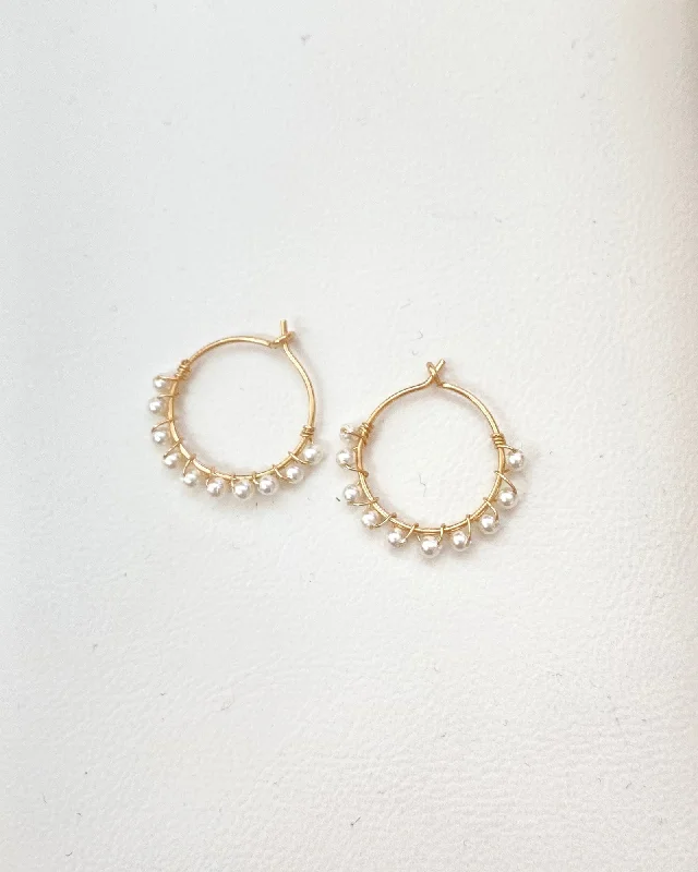 Long Statement Earrings-Shell pearl hoop earrings