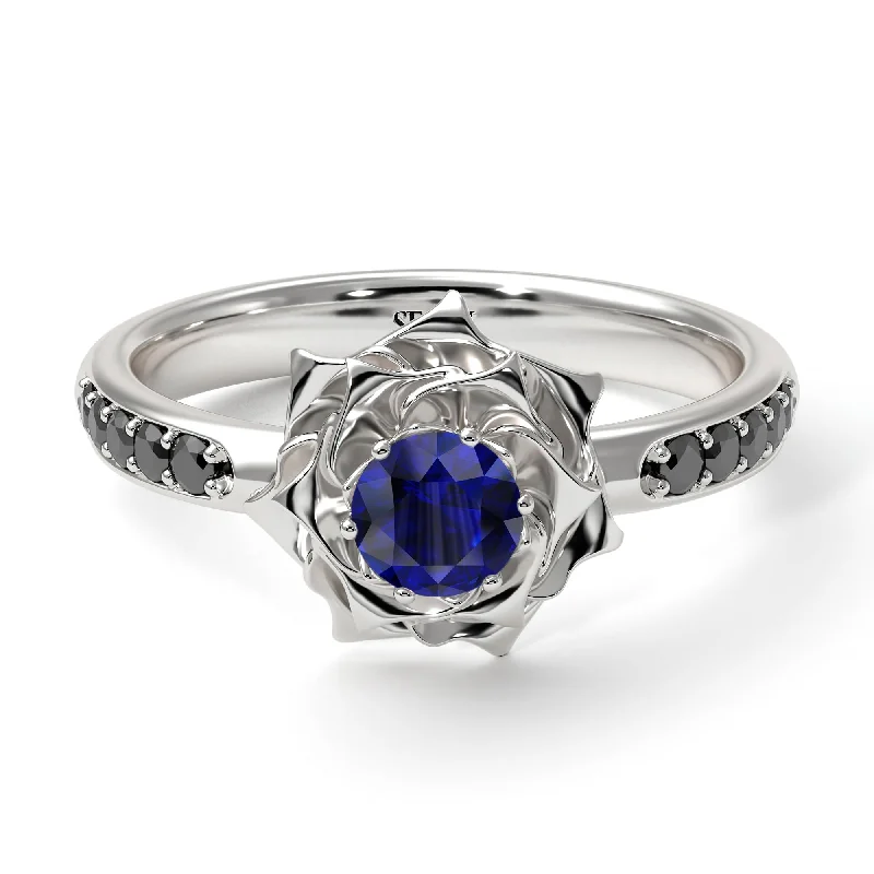 Fashionable Gold Rings-A lady's Rose Blue Sapphire Ring- Elena no. 24