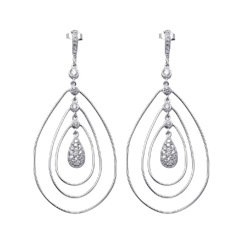 Elegant Wedding Earrings-Clearance-Silver 925 Rhodium Plated Teardrop CZ Wire Dangling Chandelier Earrings - STE00573