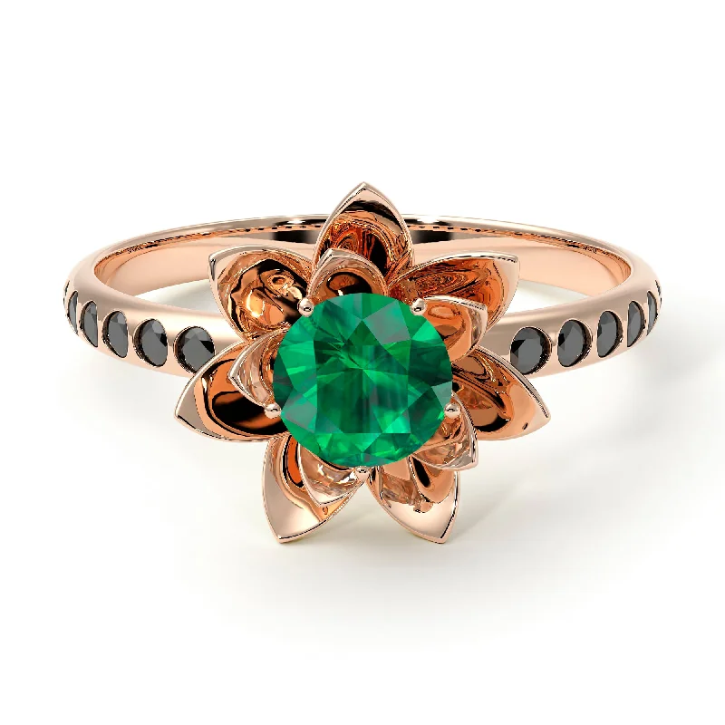 Stunning Wedding Bands-Lotus Flower Emerald ring - Lotus no. 23