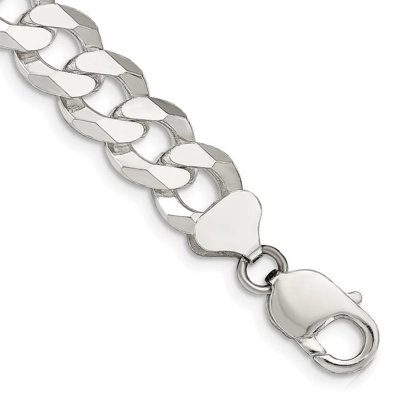 Classic Gold Bracelets-Sterling Silver 12.3mm Beveled Curb Chain Bracelet