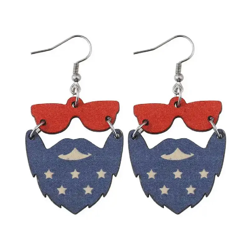 Chic Pearl Earrings-Wooden Patriotic Dude Earrings