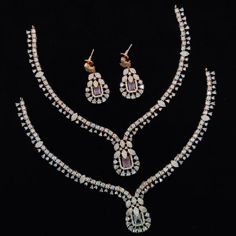 Antique Style Necklaces-JCM Gold Plated Gold Plated American Diamonds Necklace Set