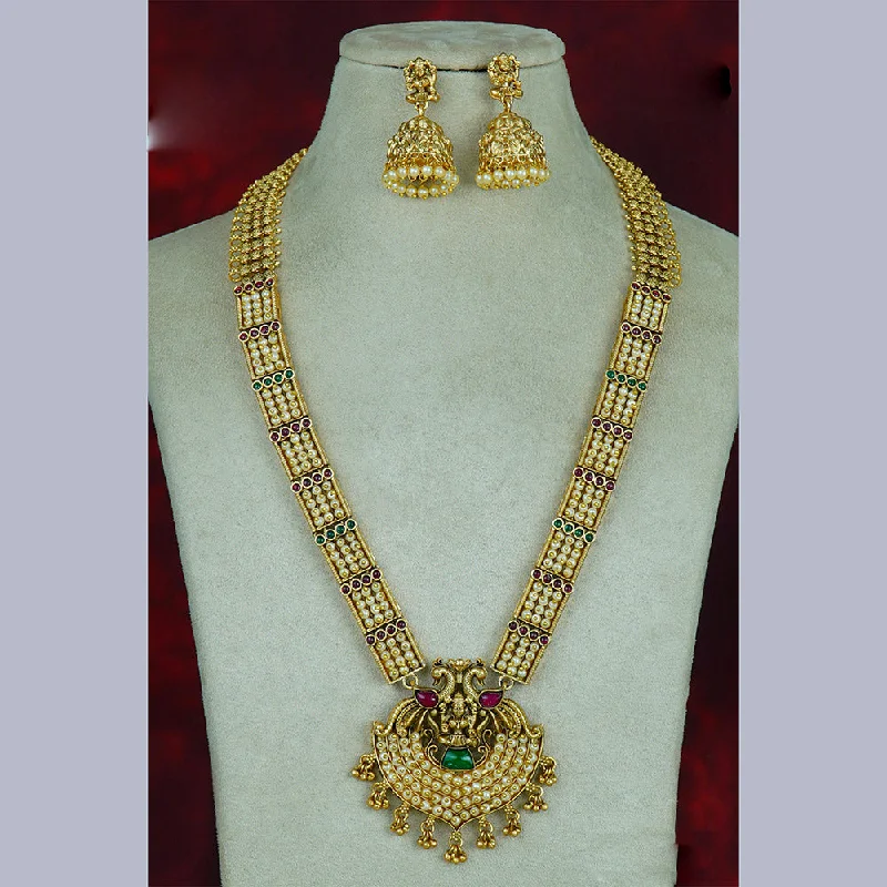 Modern Infinity Necklaces-Diksha Collection Gold Plated Temple Long Necklace Set