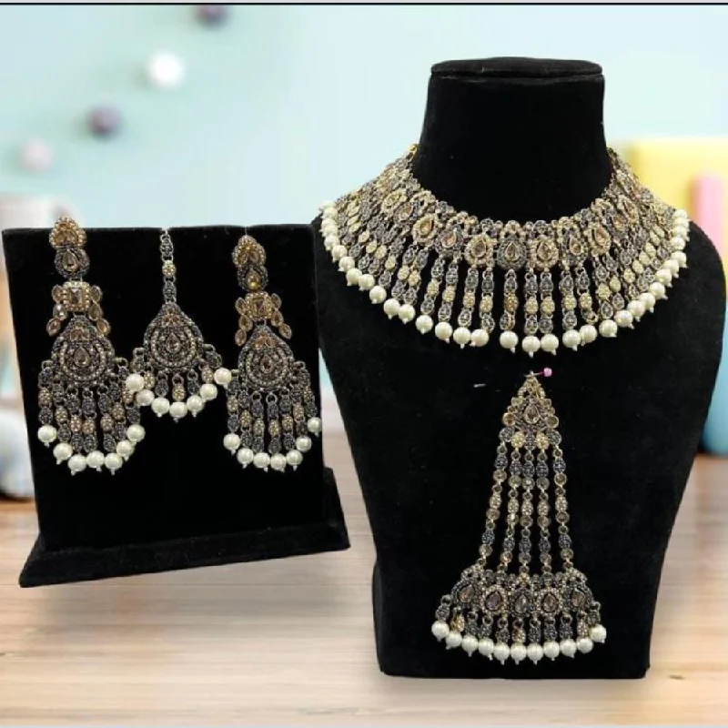 Delicate Gold Necklaces-Hira Collections Gold Plated Crystal Stone And Beads Necklace Set