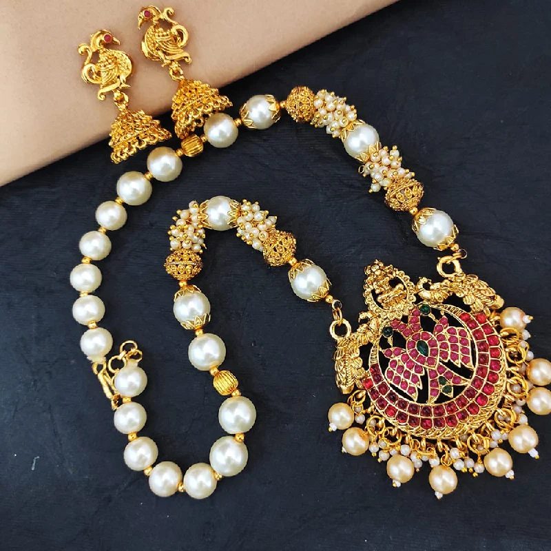 Simple Heart Necklaces-Heera Jewellers Gold Plated Pota Stone Temple Necklace Set