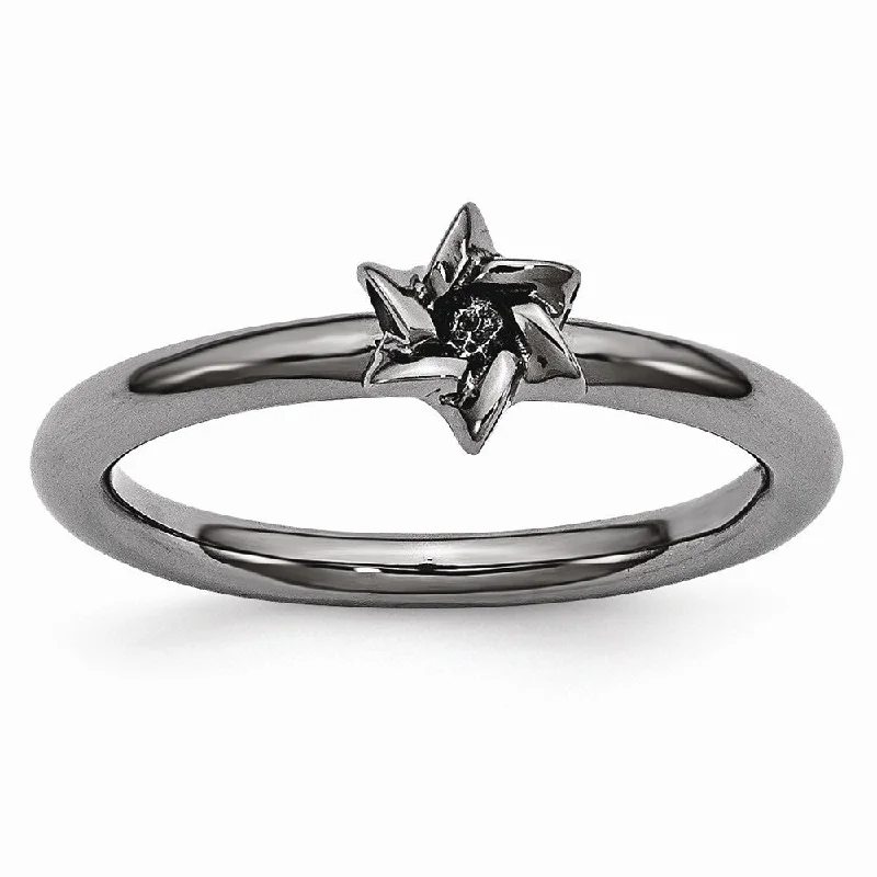 Vintage Engagement Rings-Black Plated Sterling Silver Stackable 7mm Star of David Ring