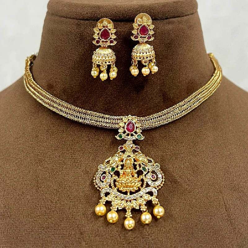 Luxury Diamond Necklaces-Diksha Collection Gold Plated Temple Necklace Set