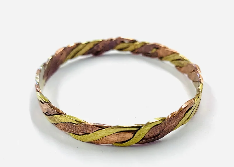 Luxury Bangle Bracelets-Plaited Bangle copper and brass