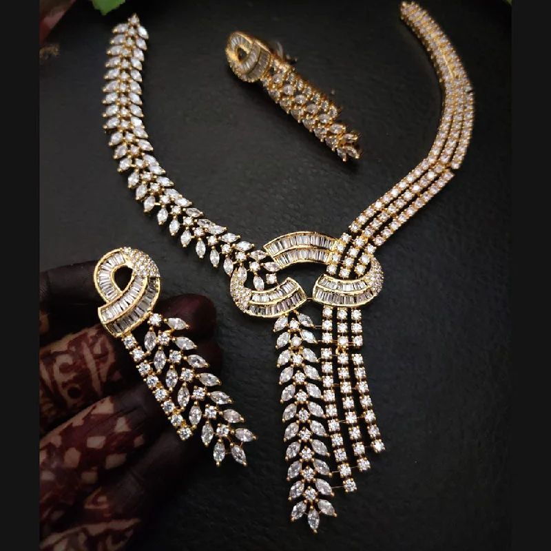 Classic Diamond Necklaces-FS Collection Gold Plated American Diamond Necklace Set