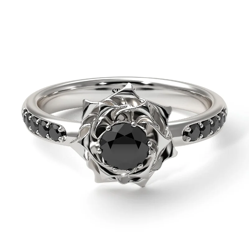 Unique Wedding Rings-A Lady's Rose Black Diamond Ring - Elena no. 15