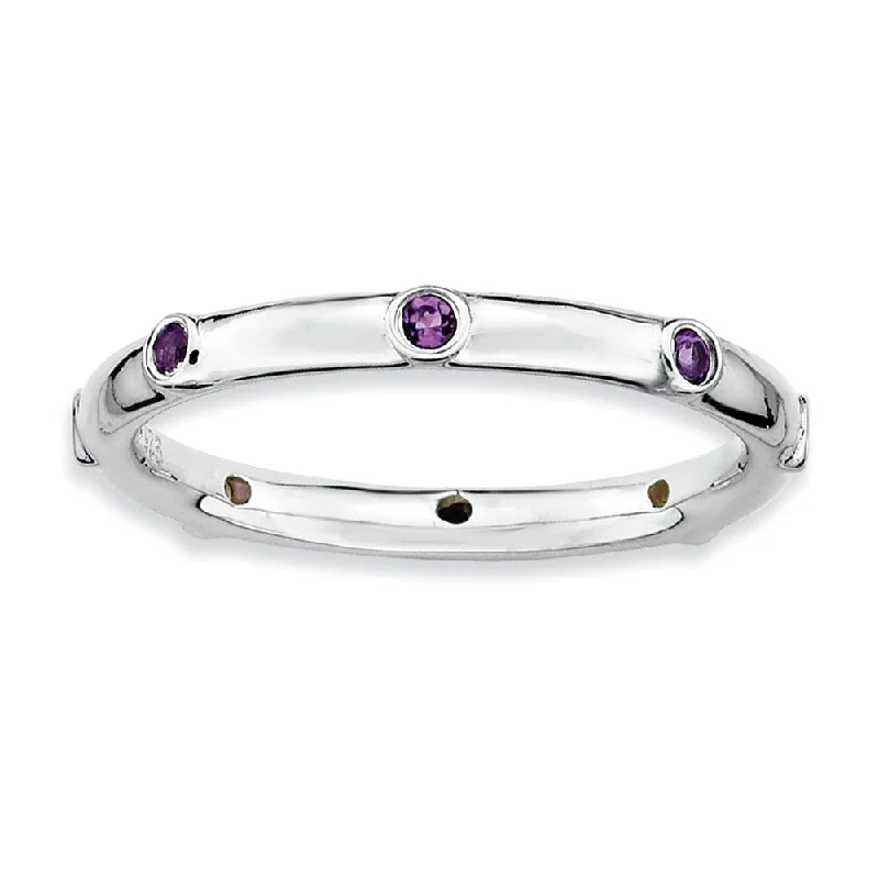 Elegant Gold Rings-2.25mm Sterling Silver Stackable Amethyst Accent Band