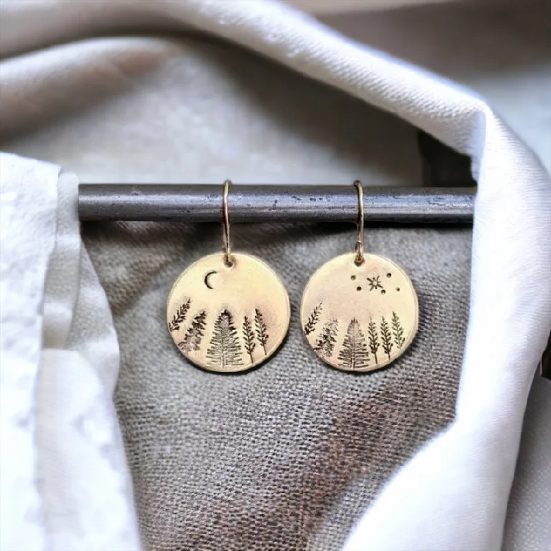 Contemporary Earrings-Beautiful Gold Starlit Tree Earrings