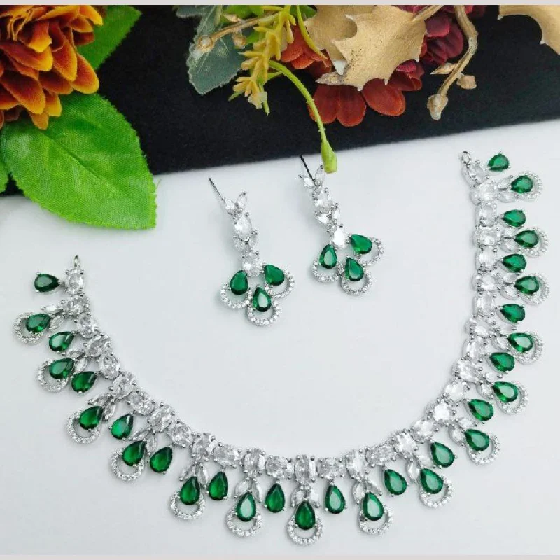 Designer Choker Necklaces-Aamrapali Silver Plated American Diamond Necklace Set