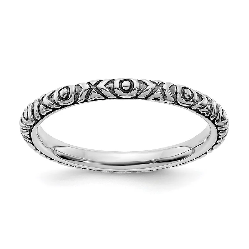 High-End Diamond Rings-2.25mm Sterling Silver Stackable Antiqued XOXO Band