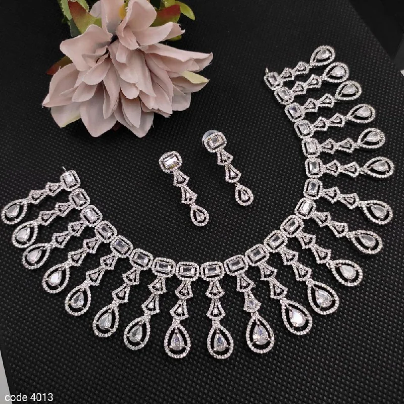 Classic Gold Choker Necklaces-Aamrapali Silver Plated American Diamond Necklace Set