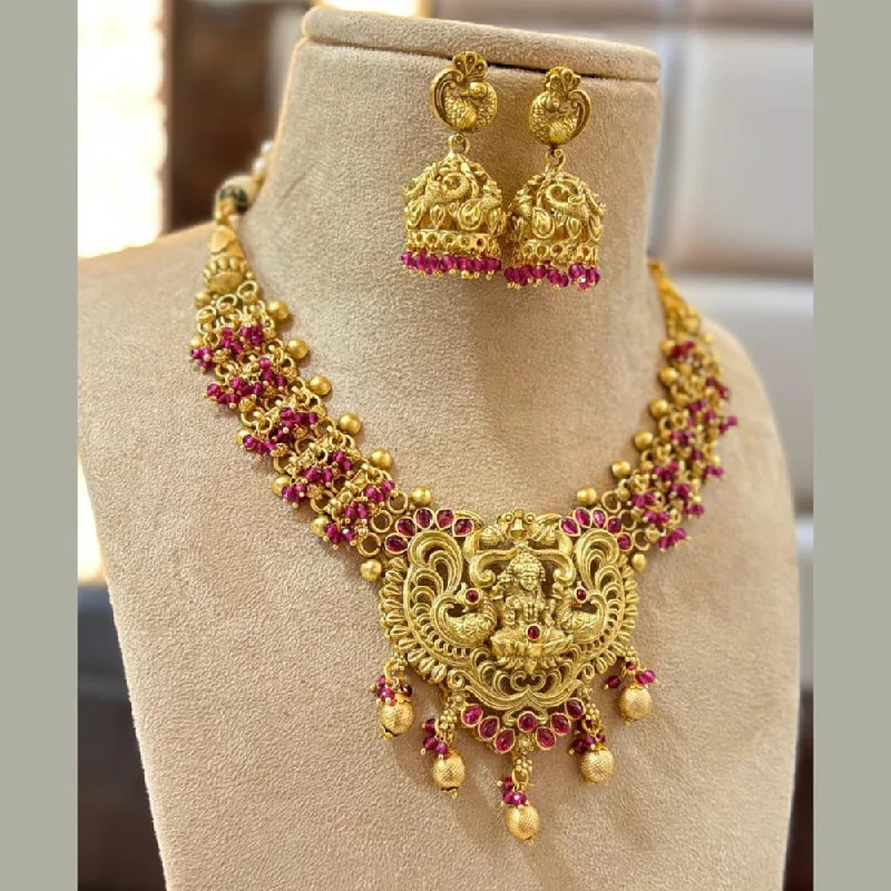 Bridal Necklaces-Jewel Addiction Gold Plated Pota Stone And Pearls Temple Necklace Set