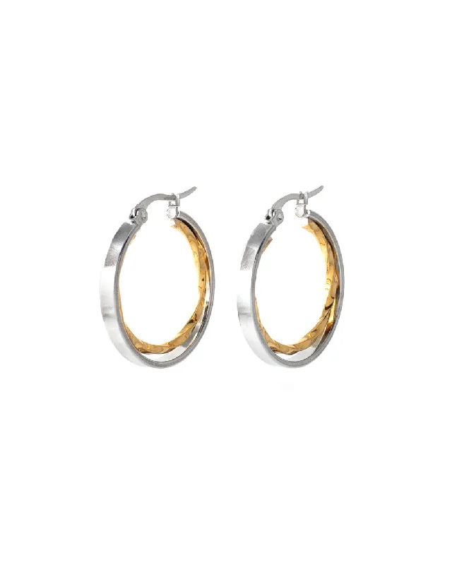 Bridal Earrings for Weddings-Rotary Two-Tone Hoop Earrings