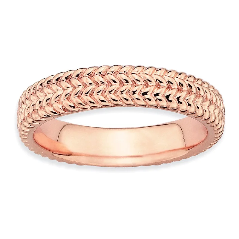 Customizable Diamond Rings-4.5mm Stackable 14K Rose Gold Plated Silver Wheat Band