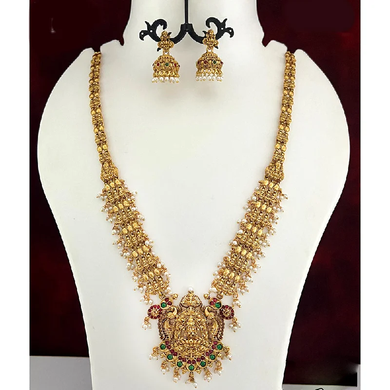 Heart-Shaped Necklaces-Diksha Collection Gold Plated Temple Long Necklace Set