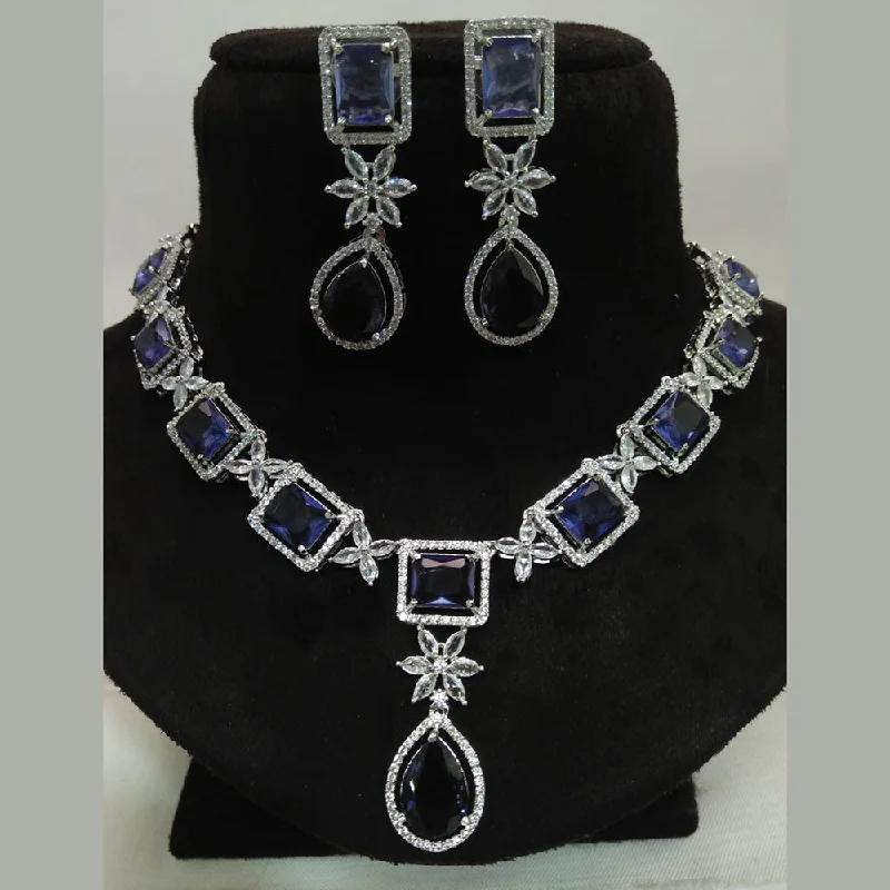 Birthstone Necklaces-Kavita Art Silver Plated American Diamond Necklace Set