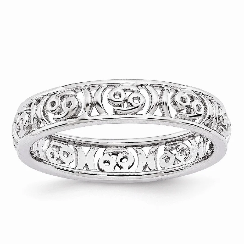 Wedding Ring Sets-4mm Sterling Silver Stackable Expressions Cancer Zodiac Ring