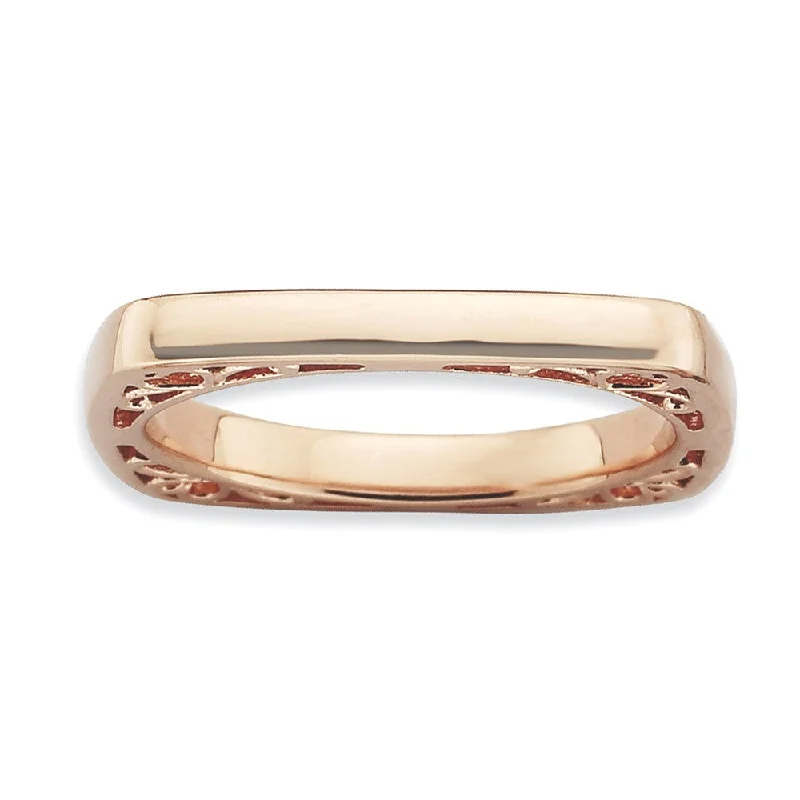 Beautiful Wedding Ring Sets-2.25mm Stackable 14K Rose Gold Plated Silver Square Side Scroll Band