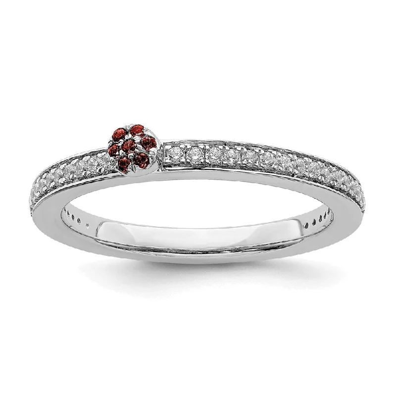 Designer Gold Rings-14k White Gold, Garnet & 1/8 Ctw Diamond Stackable Ring