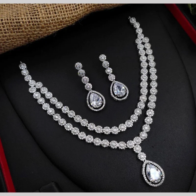 Simple Heart Necklaces-Aamrapali Silver Plated American Diamond Necklace Set