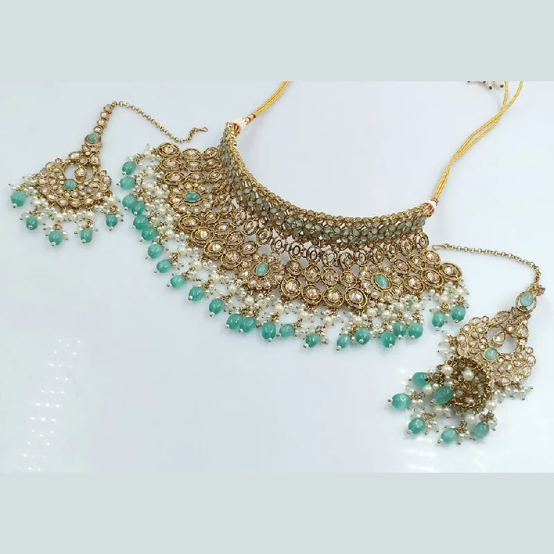 Diamond Pendant Necklaces-Rajwadi Collection Gold Plated Crystal Stone And Pearls Choker Necklace Set