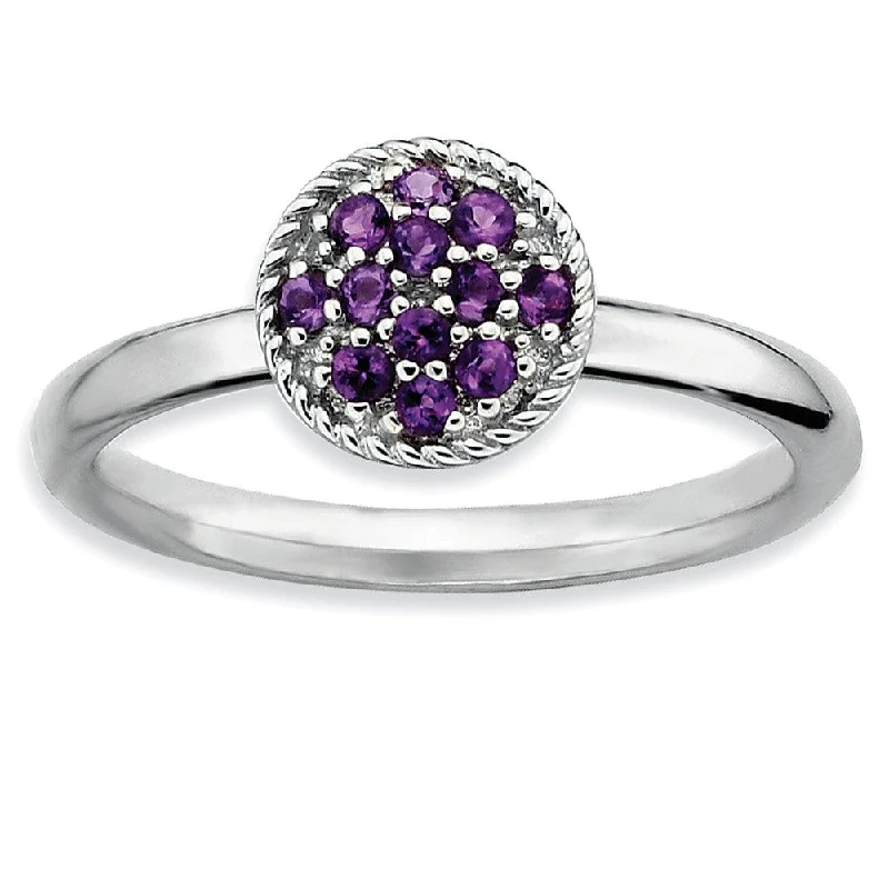 Classic Wedding Ring Sets-Rhodium Plated Sterling Silver Stackable Amethyst Ring